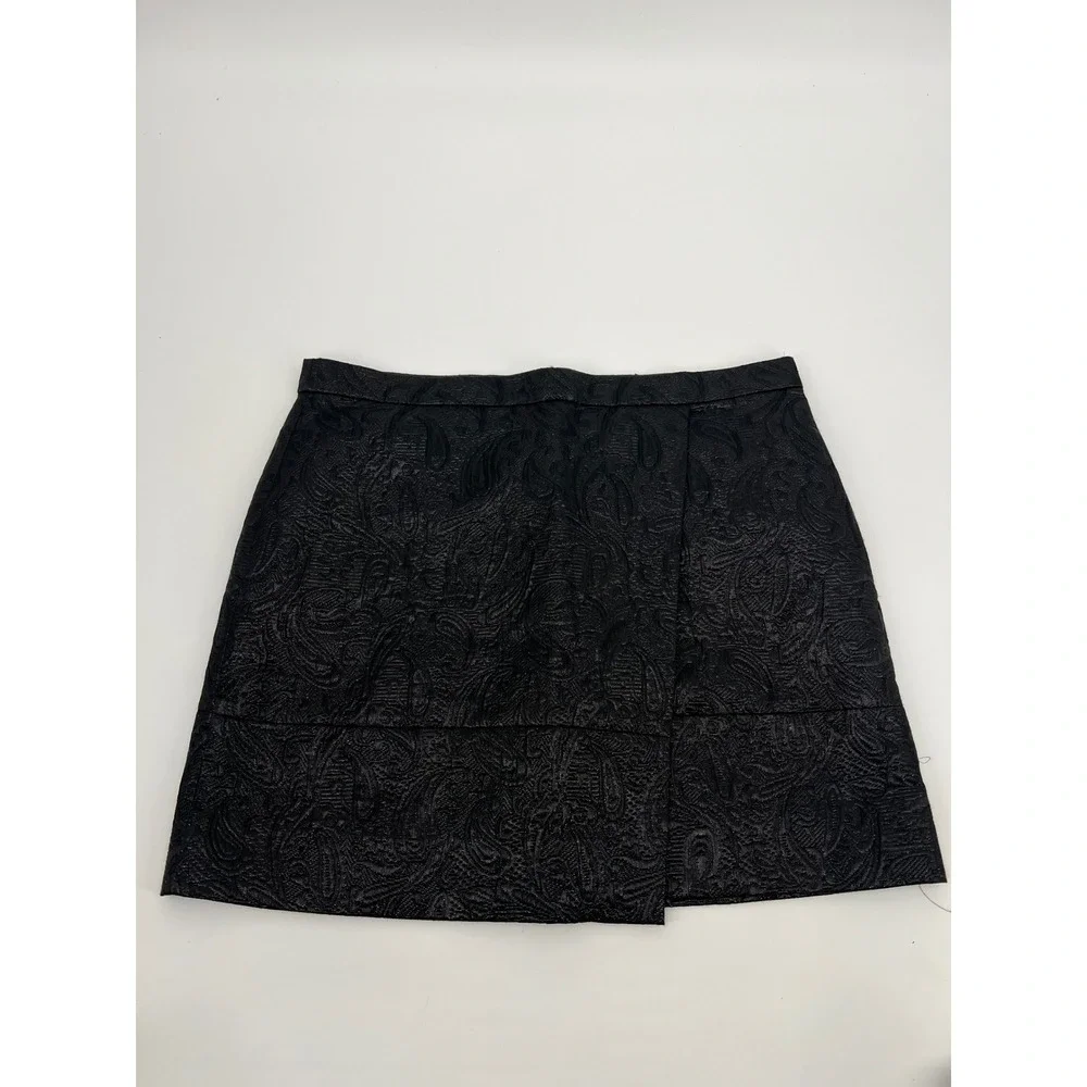 J.Crew Black Paisley Metallic Jacquard Faux Wrap Mini Skirt Size 10